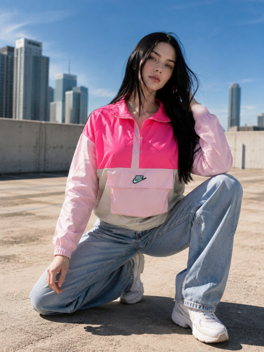 Nike Sportswear Woven Anorak Pink Women’s 2X Jacket Asymmetric Half Zip